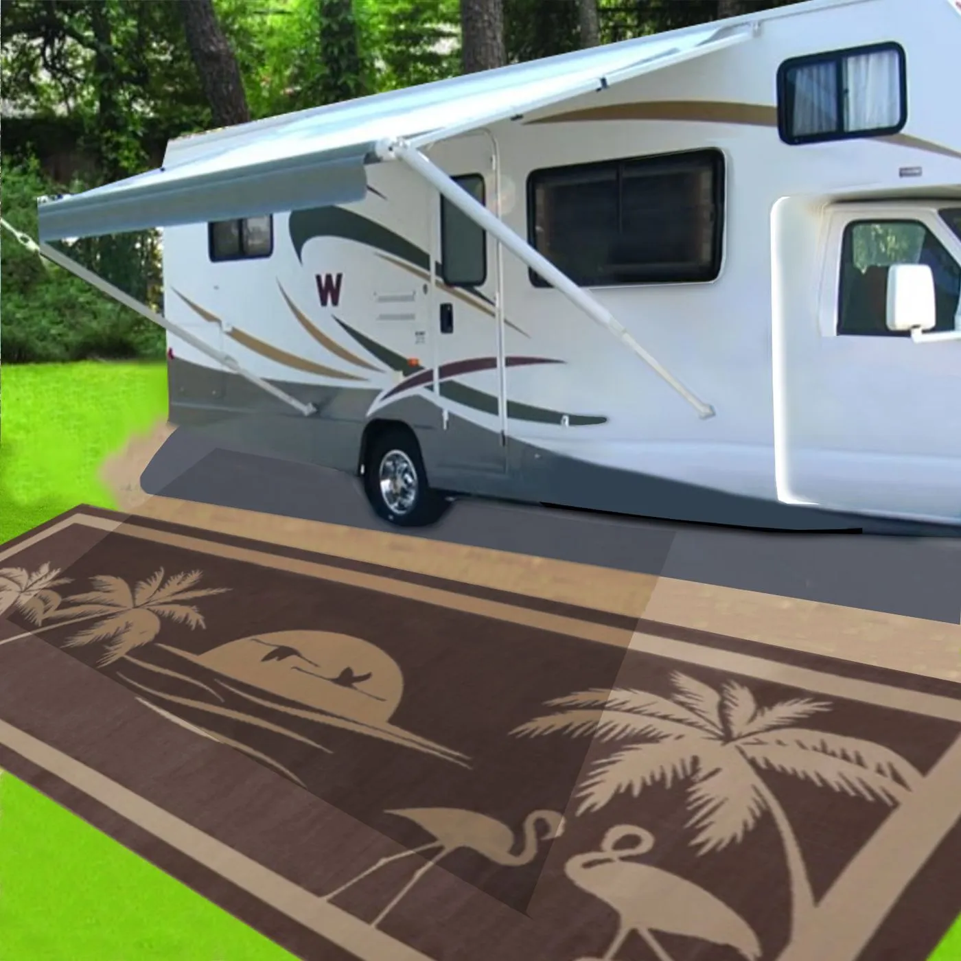 Tropical Oasis Mat, BRN/BGE, 8